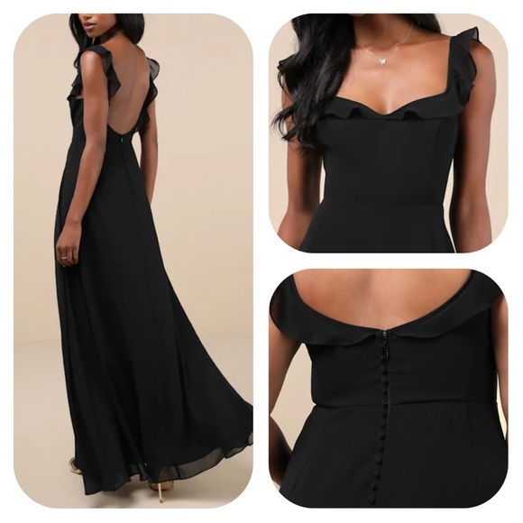 NWT Lulus M black ruffled side slit maxi dress - Picture 11 of 15